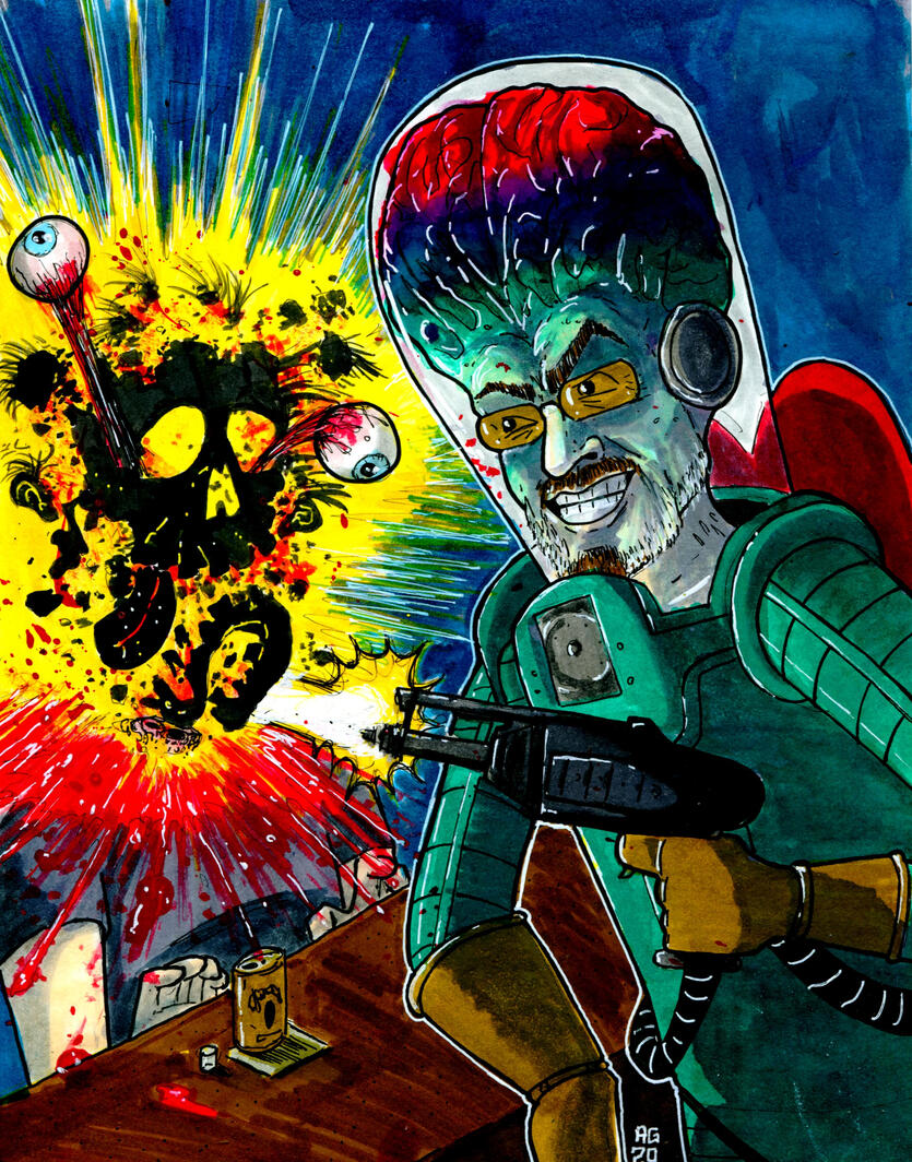 Buddy of mine commissioned this Mars Attacks-themed portrait.