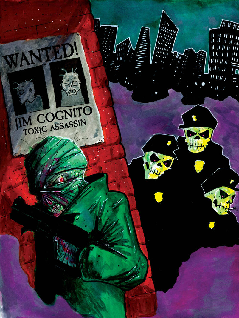 This was going to be the cover for a comic I never finished about a guy who burns his own face off with acid so that skeleton girls will have sex with him. The cover art actually had nothing at all to do with the story, I just thought it would be hilarious